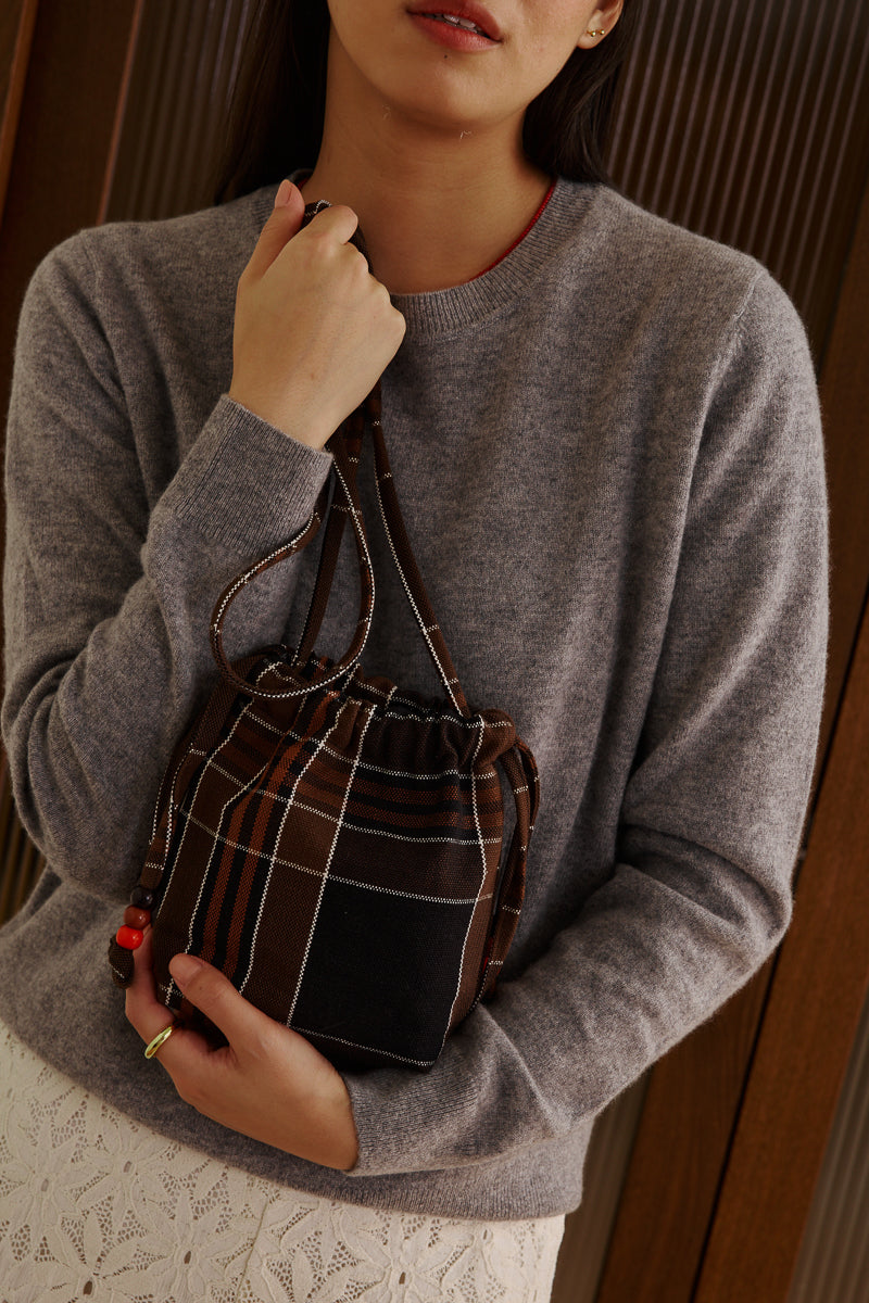 Mini cabas Billie Black tartan - Rose in April