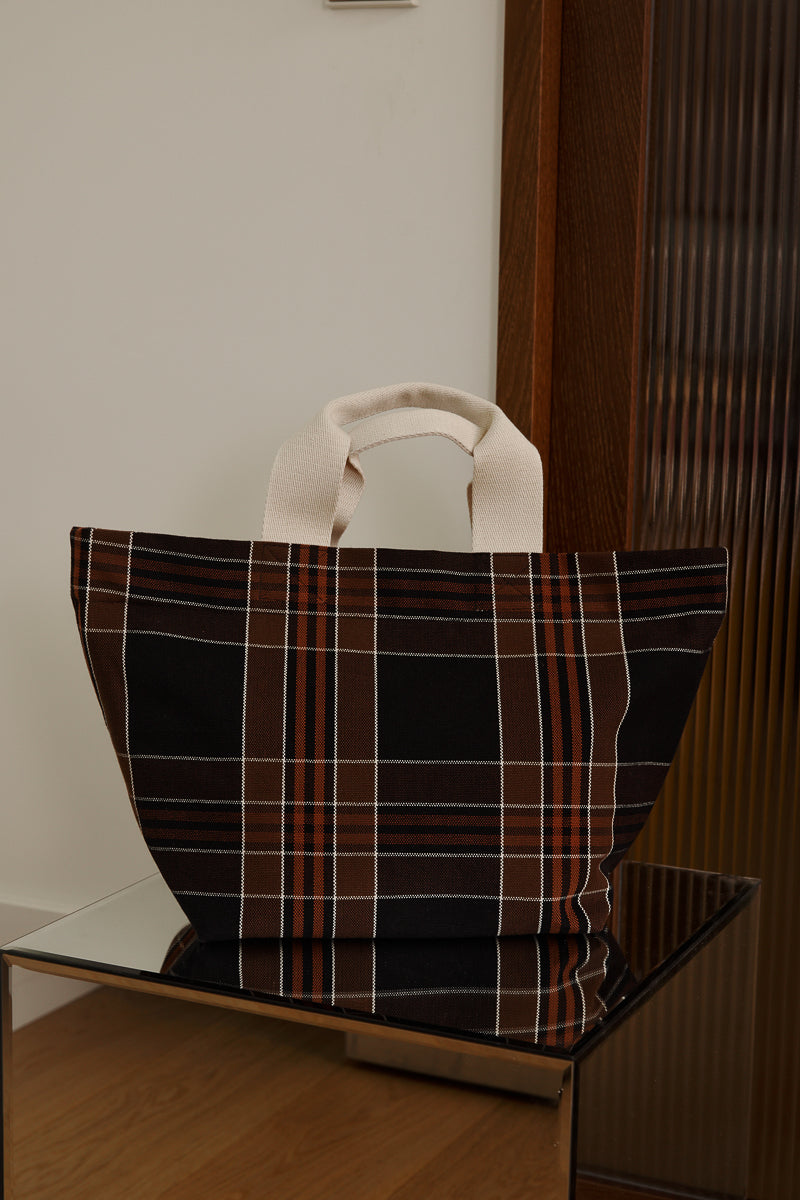 Mini cabas Tina Black tartan - Rose in April