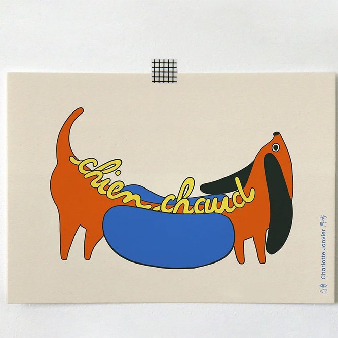 Affiche 'Chien Chaud' A5 | CHARLOTTE JANVIER