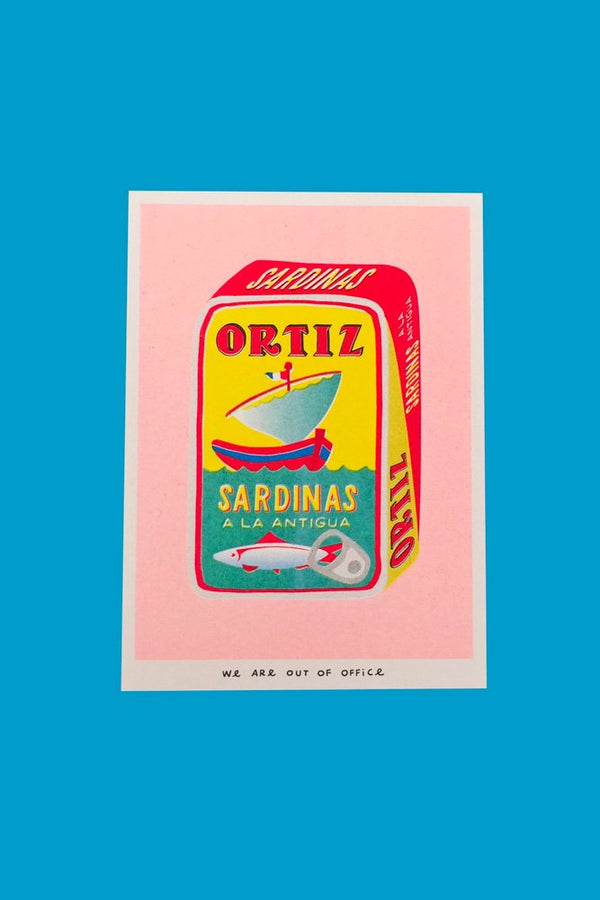 Affiche risographie 'Ortiz boîte pleine de sardines' | WE ARE OUT OF OFFICE