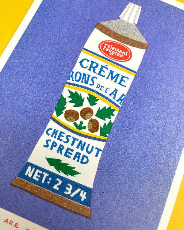 Affiche risographie 'Tube de pâte à tartiner aux marrons' | WE ARE OUT OF OFFICE