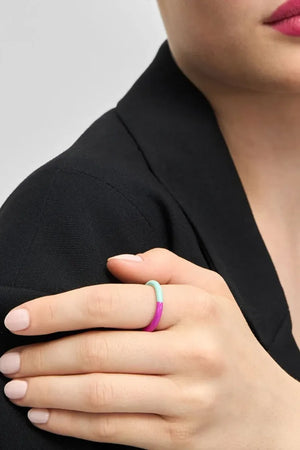 Bague 'Double Color' Electric Fuchsia Pink/Mint | LULU COPENHAGEN