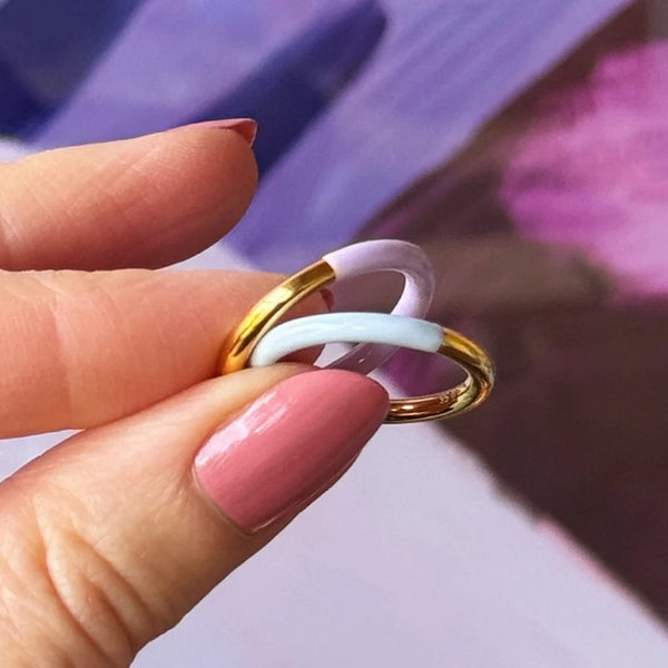 Bague 'Double Color' Gold plated/Purple | LULU COPENHAGEN