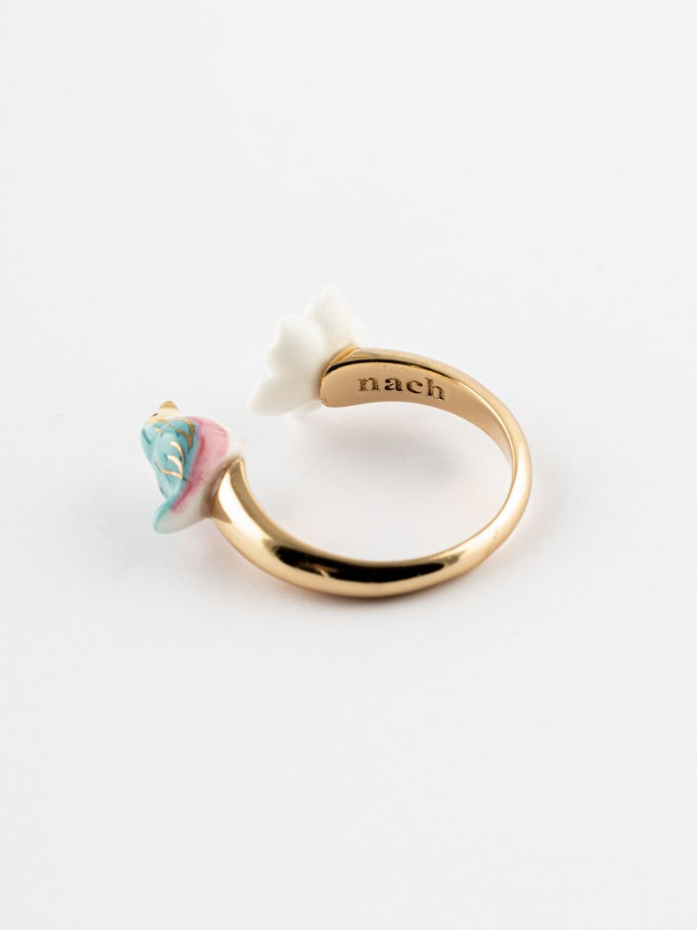 Bague 'FaceToFace' Oiseau bleu & fleur de poirier | NACH BIJOUX