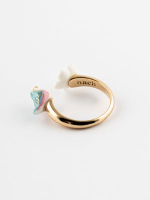 Bague 'FaceToFace' Oiseau bleu & fleur de poirier | NACH BIJOUX