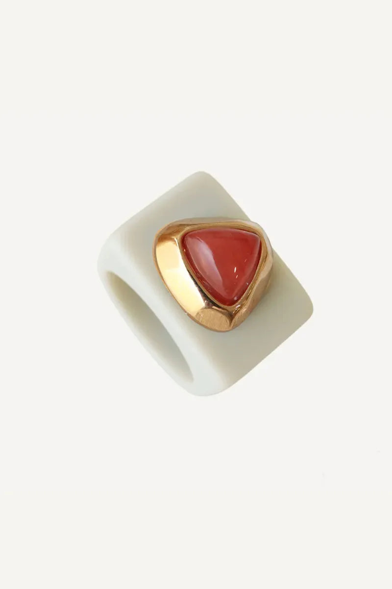 Bague N°211 Crème - Pierre Agate pastèque | EMOLO