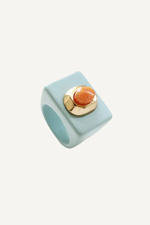Bague N°4 Bleu nordique - Pierre Amazonite orange | EMOLO