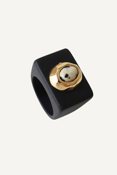 Bague N°77 Noire - Pierre Jaspe dalmatien | EMOLO