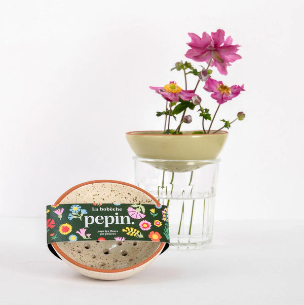 Bobèche fleurs blanc grainé | PEPIN