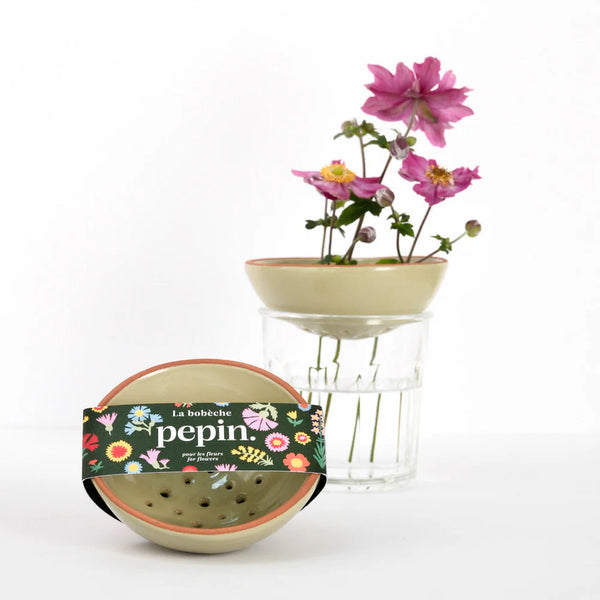 Bobèche fleurs vert sauge | PEPIN