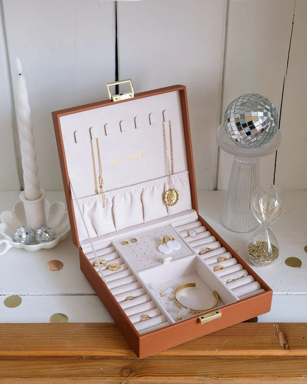 Boîte à bijoux 'Anne' en cuir PU Camel | MAISON SCARLETT