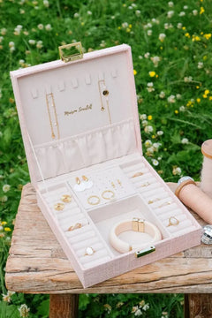 Boîte à bijoux 'Anne' effet lin rose | MAISON SCARLETT