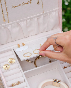 Boîte à bijoux 'Anne' effet lin rose | MAISON SCARLETT