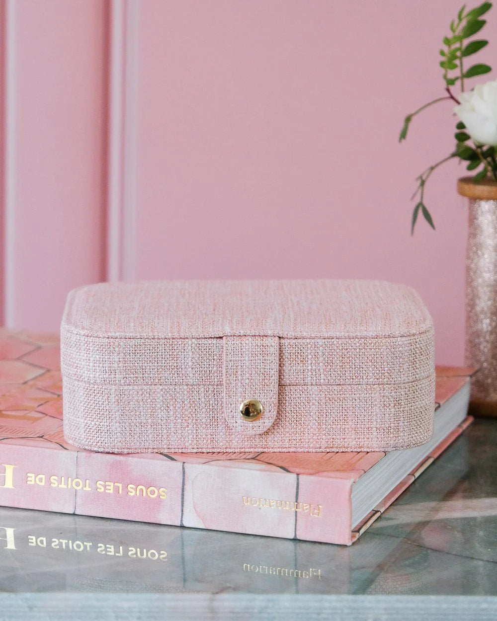 Boîte à bijoux de voyage 'Brigitte' effet lin rose | MAISON SCARLETT