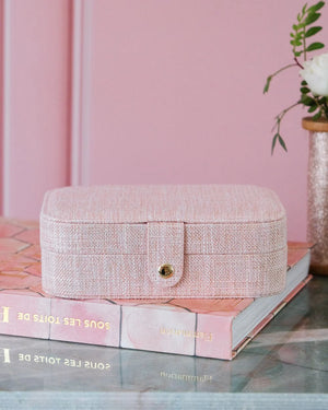 Boîte à bijoux de voyage 'Brigitte' effet lin rose | MAISON SCARLETT