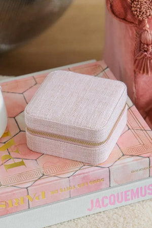 Boîte à bijoux de voyage 'Corinne' effet lin rose | MAISON SCARLETT