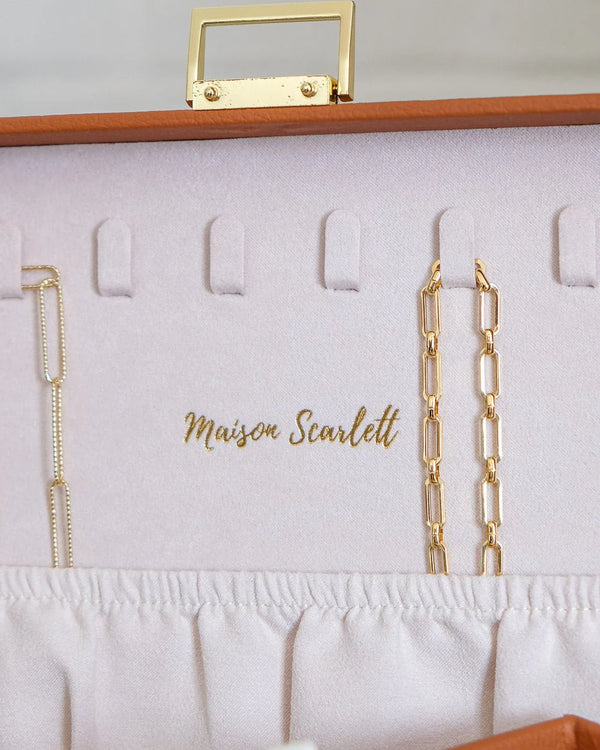 Boîte à bijoux 'Denise' en cuir PU Camel | MAISON SCARLETT