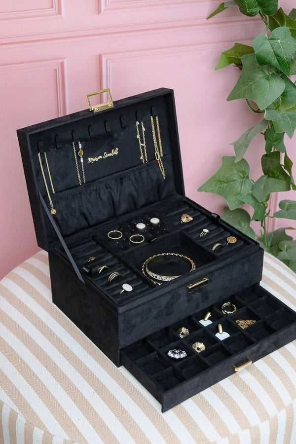 Boîte à bijoux 'Denise' en velours Noir | MAISON SCARLETT