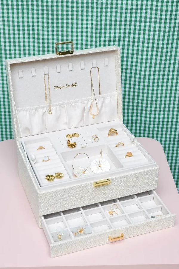 Boîte à bijoux 'Denise' effet lin Beige | MAISON SCARLETT