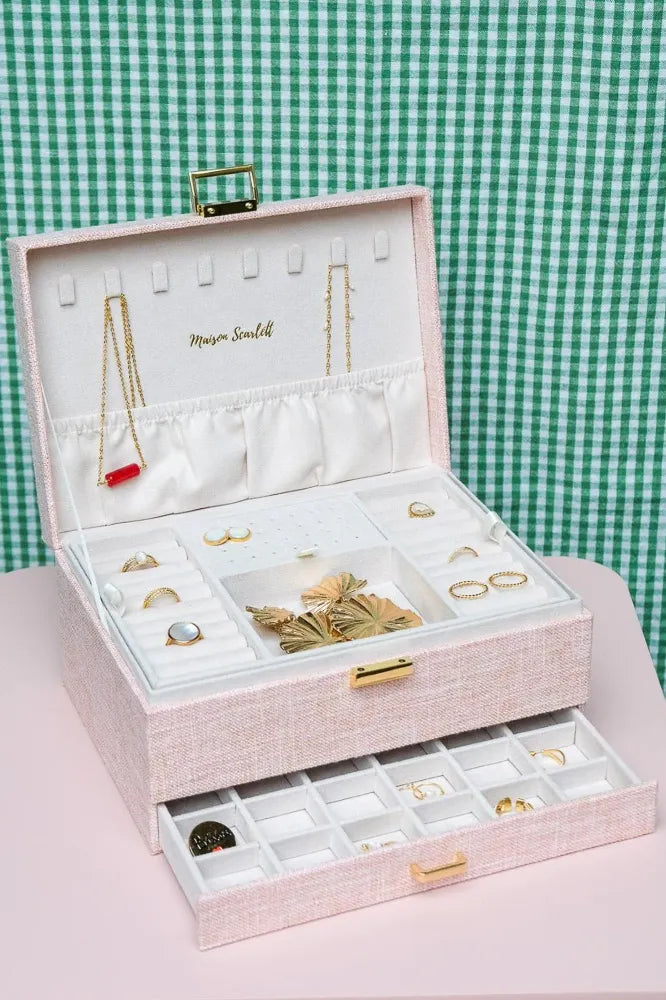 Boîte à bijoux 'Denise' effet lin Rose | MAISON SCARLETT