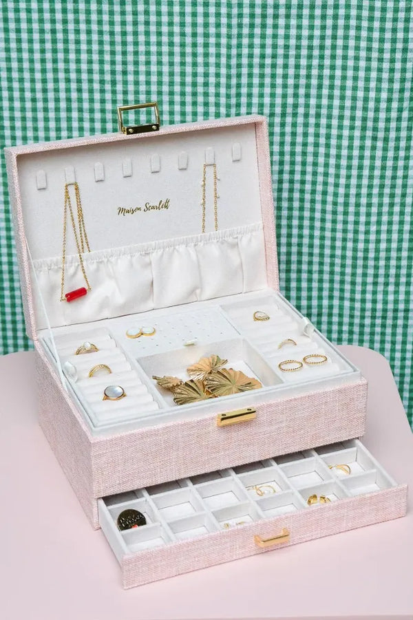 Boîte à bijoux 'Denise' effet lin Rose | MAISON SCARLETT