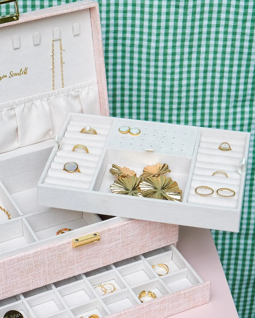 Boîte à bijoux 'Denise' effet lin Rose | MAISON SCARLETT