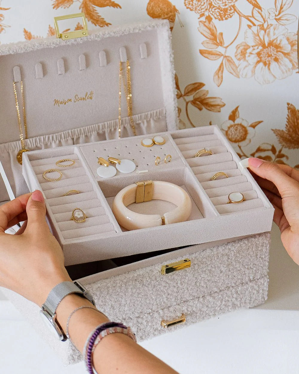 Boîte à bijoux 'Denise' en moumoute Blanc | MAISON SCARLETT