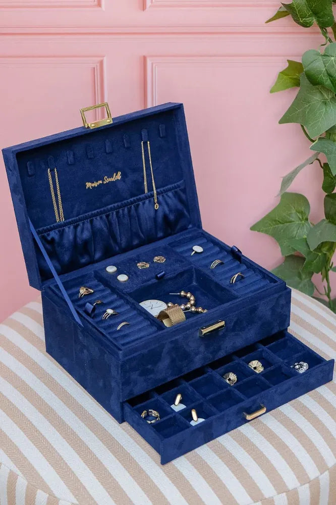 Boîte à bijoux 'Denise' en velours Bleu marine | MAISON SCARLETT