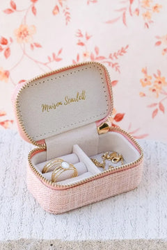 Mini boîte à bijoux de voyage 'Marie' effet lin Rose | MAISON SCARLETT