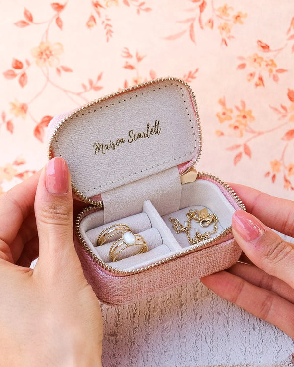 Mini boîte à bijoux de voyage 'Marie' effet lin Rose | MAISON SCARLETT