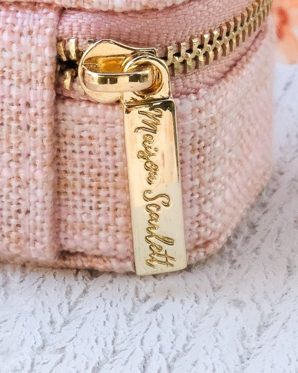 Mini boîte à bijoux de voyage 'Marie' effet lin Rose | MAISON SCARLETT