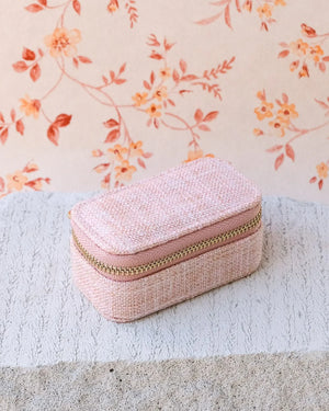Mini boîte à bijoux de voyage 'Marie' effet lin Rose | MAISON SCARLETT