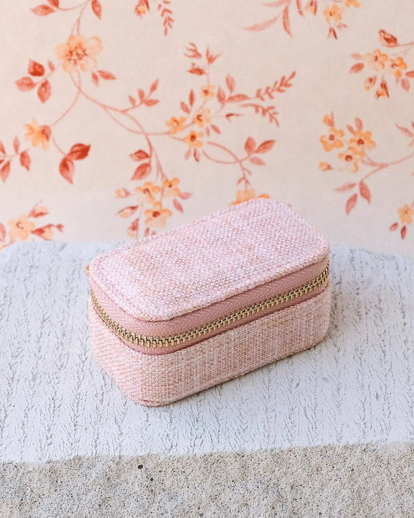 Mini boîte à bijoux de voyage 'Marie' effet lin Rose | MAISON SCARLETT