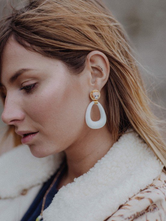 Boucles d'oreilles Tigre Ovale blanc | NACH BIJOUX