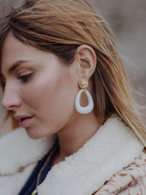 Boucles d'oreilles Tigre Ovale blanc | NACH BIJOUX