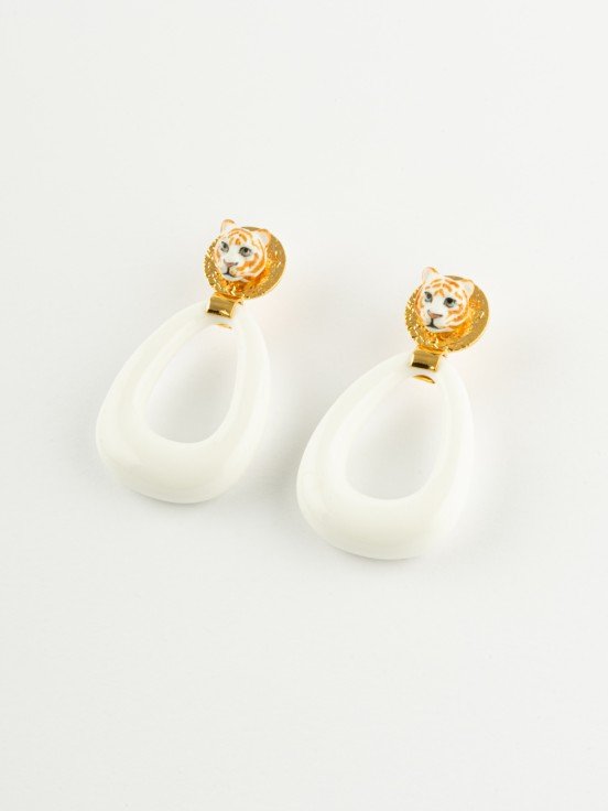 Boucles d'oreilles Tigre Ovale blanc | NACH BIJOUX
