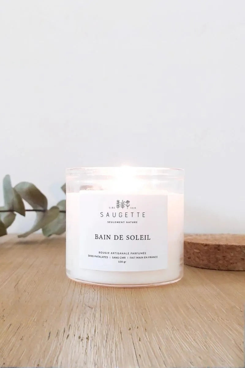 Bougie artisanale à la cire de soja ‘Bain de soleil’ | SAUGETTE