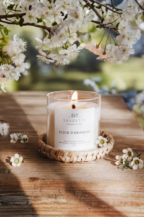 Bougie artisanale à la cire de soja ‘Fleur d’oranger' | SAUGETTE
