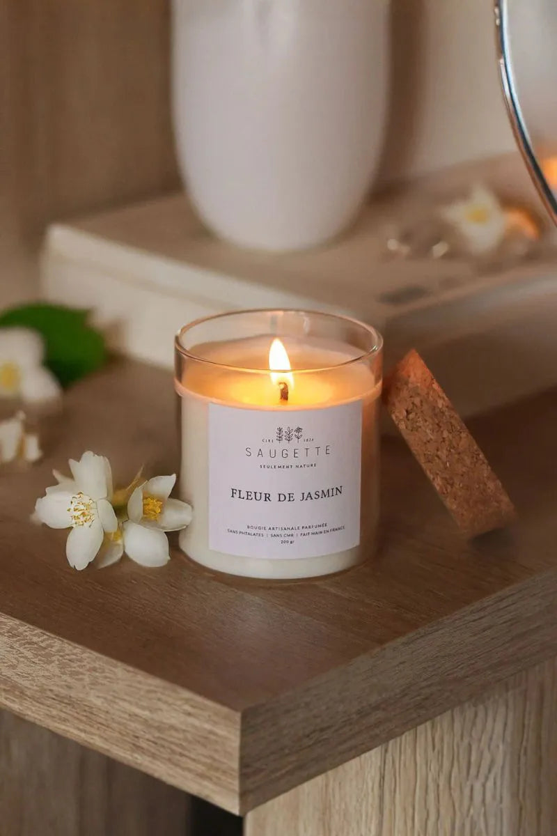 Bougie artisanale à la cire de soja ‘Fleur de jasmin' | SAUGETTE