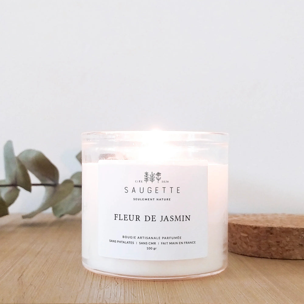 Bougie artisanale à la cire de soja ‘Fleur de jasmin' | SAUGETTE