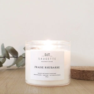Bougie artisanale à la cire de soja ‘Fraise Rhubarbe’ | SAUGETTE