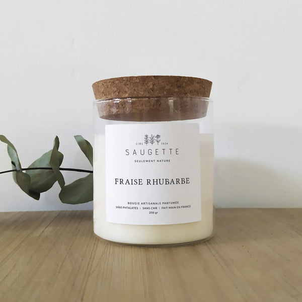 Bougie artisanale à la cire de soja ‘Fraise Rhubarbe’ | SAUGETTE