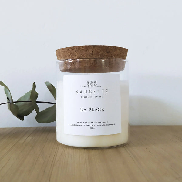 Bougie artisanale à la cire de soja 'La plage' | SAUGETTE