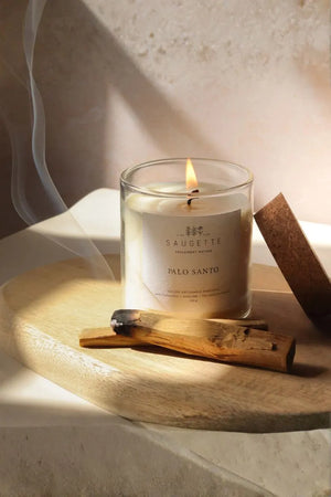 Bougie artisanale à la cire de soja 'Palo santo' | SAUGETTE
