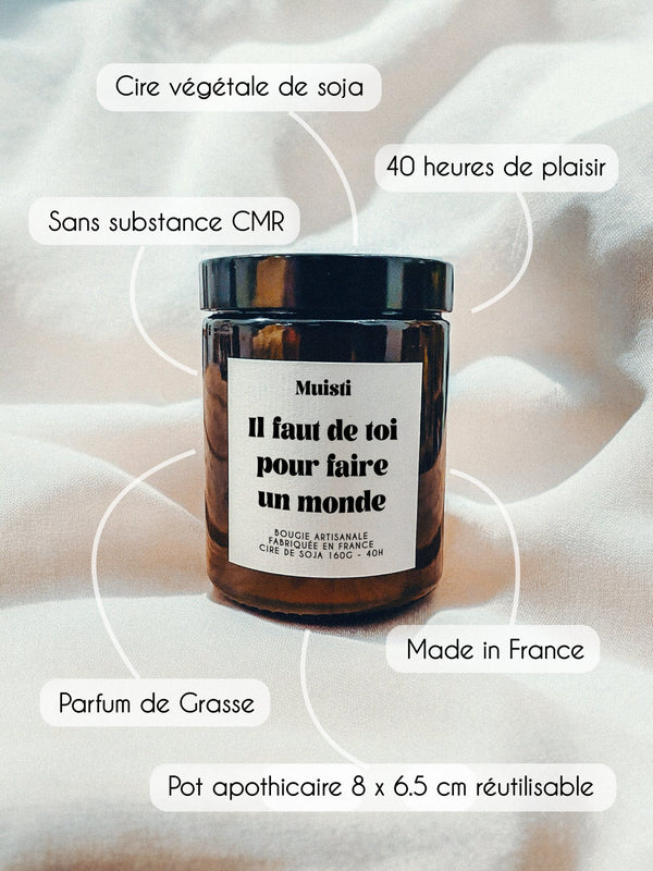 Bougie parfumée 'Il faut de toi pour faire un monde' Mangue coco | MUISTI