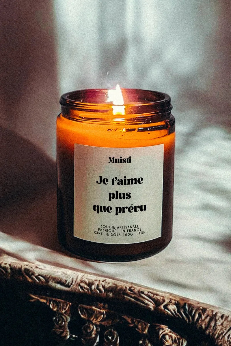 Bougie parfumée 'Je t'aime plus que prévu' Fleur d'oranger | MUISTI