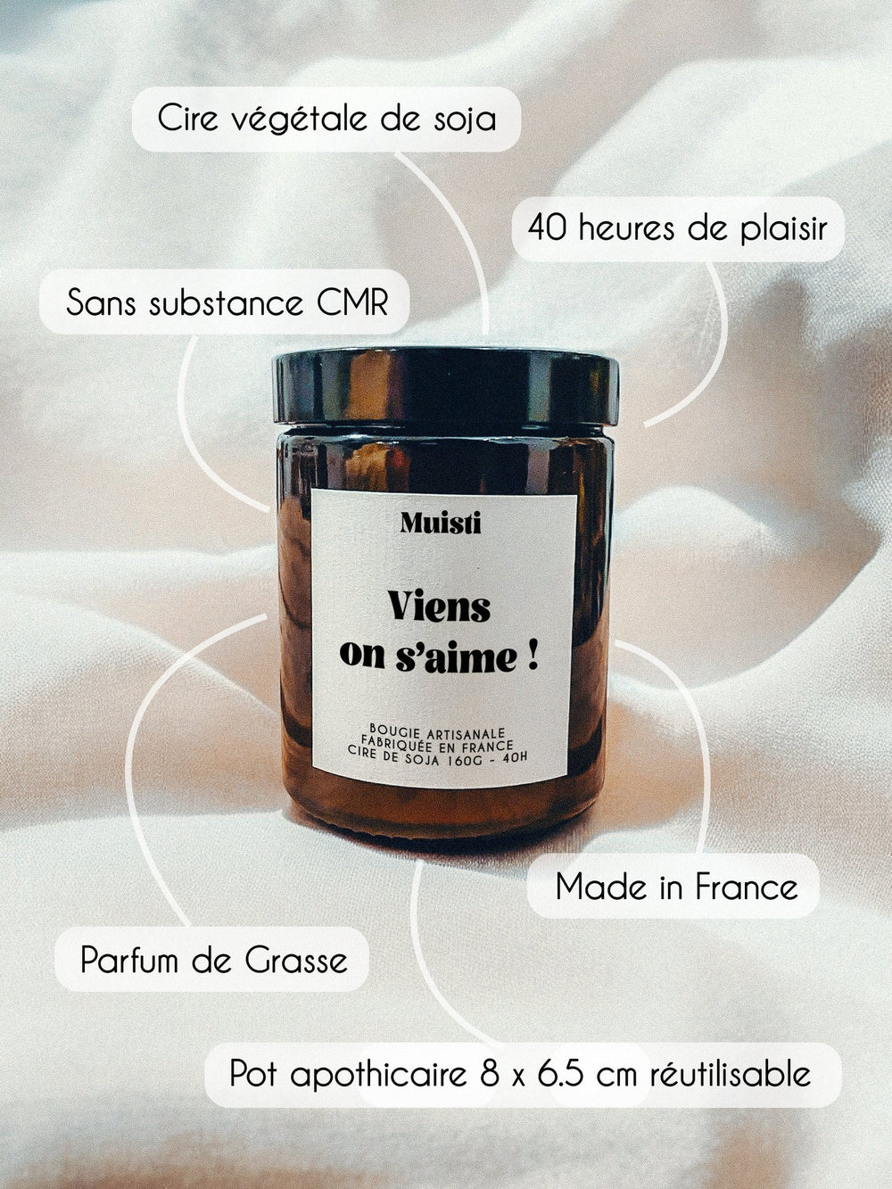 Bougie parfumée 'Viens on s'aime' Bois précieux | MUISTI