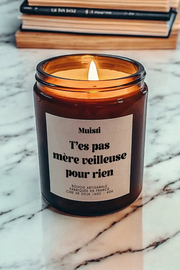Bougie parfumée 'T'es pas mère veilleuse pour rien' Musc Blanc | MUISTI
