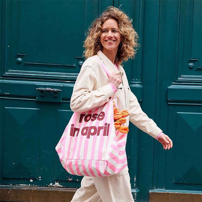 Sac cabas 'Elisa' Rayures Rose fluo spécial Birthday | ROSE IN APRIL