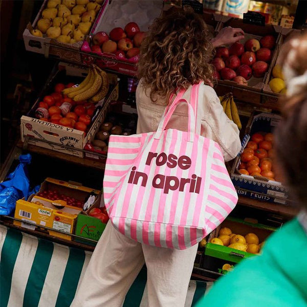 Sac cabas 'Elisa' Rayures Rose fluo spécial Birthday | ROSE IN APRIL